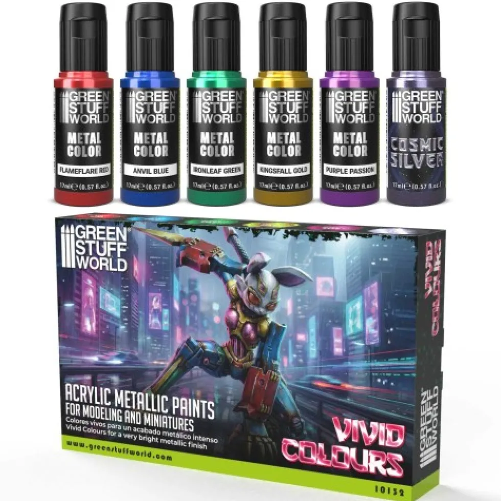 Green Stuff World: Vivid Metallic Paints Set 6x17ml