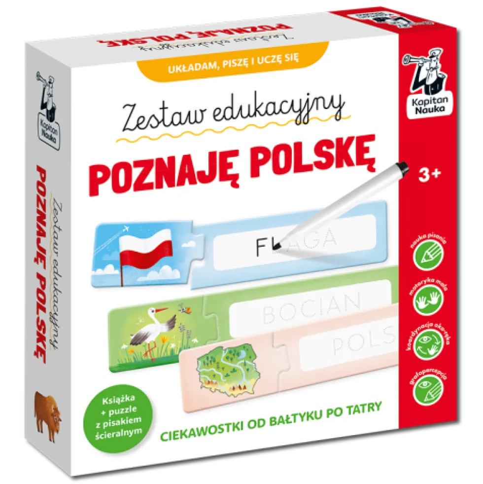 Kapitan Nauka: Zestaw edukacyjny. Poznaję Polskę. Książka + puzzle do pisania