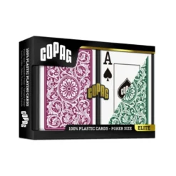 Karty do gry Copag: Elite - zestaw plastikowych kart do pokera (zielony/burgundowy) JUMBO