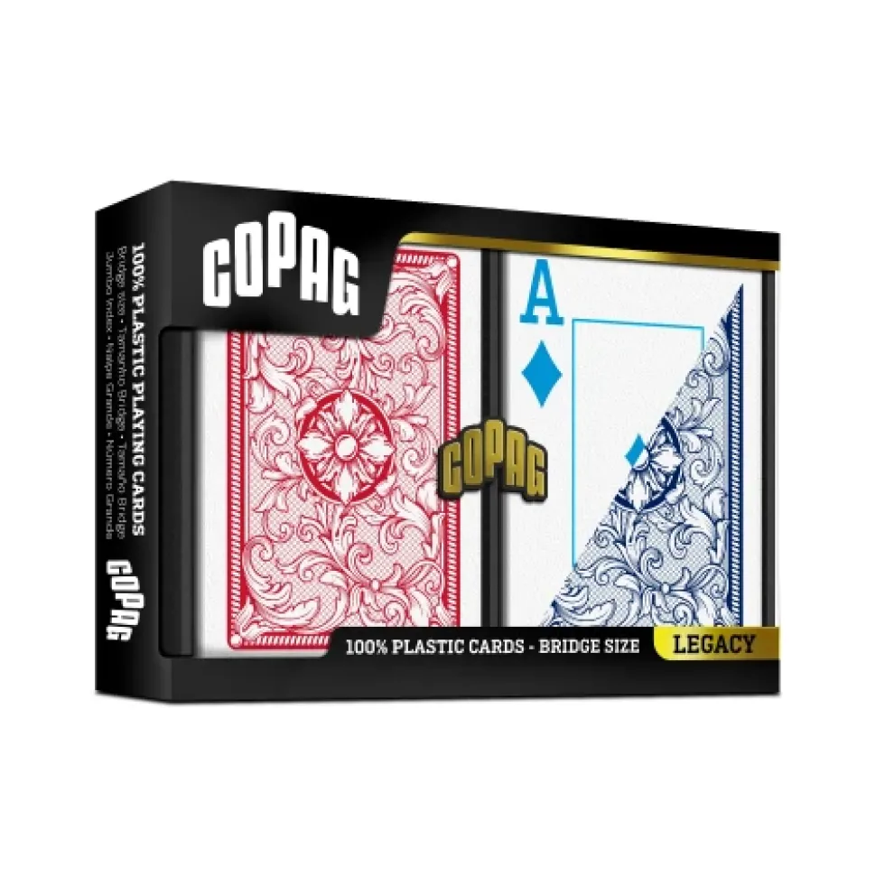 Karty do gry Copag: Legacy - zestaw plastikowych kart do brydża (czerwony/niebieski) JUMBO