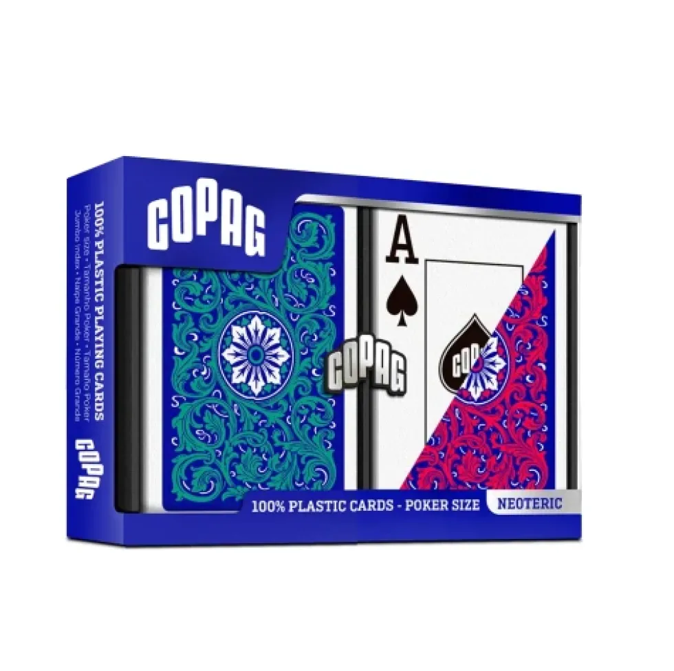 Karty do gry Copag: Neoteric - zestaw plastikowych kart do pokera (czerwony/zielony/niebieski) JUMBO