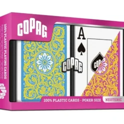 Karty do gry Copag: Neoteric - zestaw plastikowych kart do pokera (żółty/niebieski/różowy) JUMBO