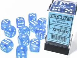 Kości Chessex - kostka k6 16mm Borealis Sky Blue/white - Luminary (świecące w ciemnościach)