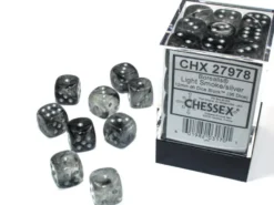 Kości Chessex - kostka k6 12mm Borealis Light Smoke/silver - Luminary (świecące w ciemnościach)