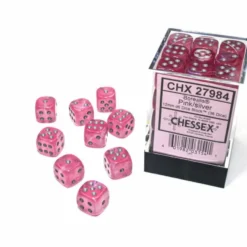 Kości Chessex - kostka k6 12mm Borealis Pink/silver - Luminary (świecące w ciemnościach)