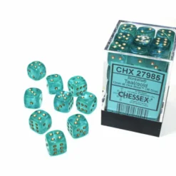 Kości Chessex - kostka k6 12mm Borealis Teal/gold - Luminary (świecące w ciemnościach)
