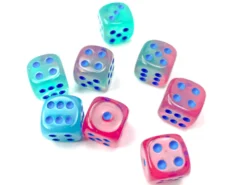 Kości Chessex - kostka k6 12mm Gemini Gel Green-Pink/blue Luminary (świecące w ciemnościach)
