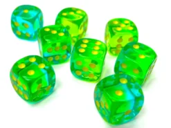 Kości Chessex - kostka k6 12mm Gemini Translucent Green-Teal/yellow