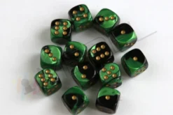 Kości Chessex - kostka k6 12mm Gemini Black-Green/gold