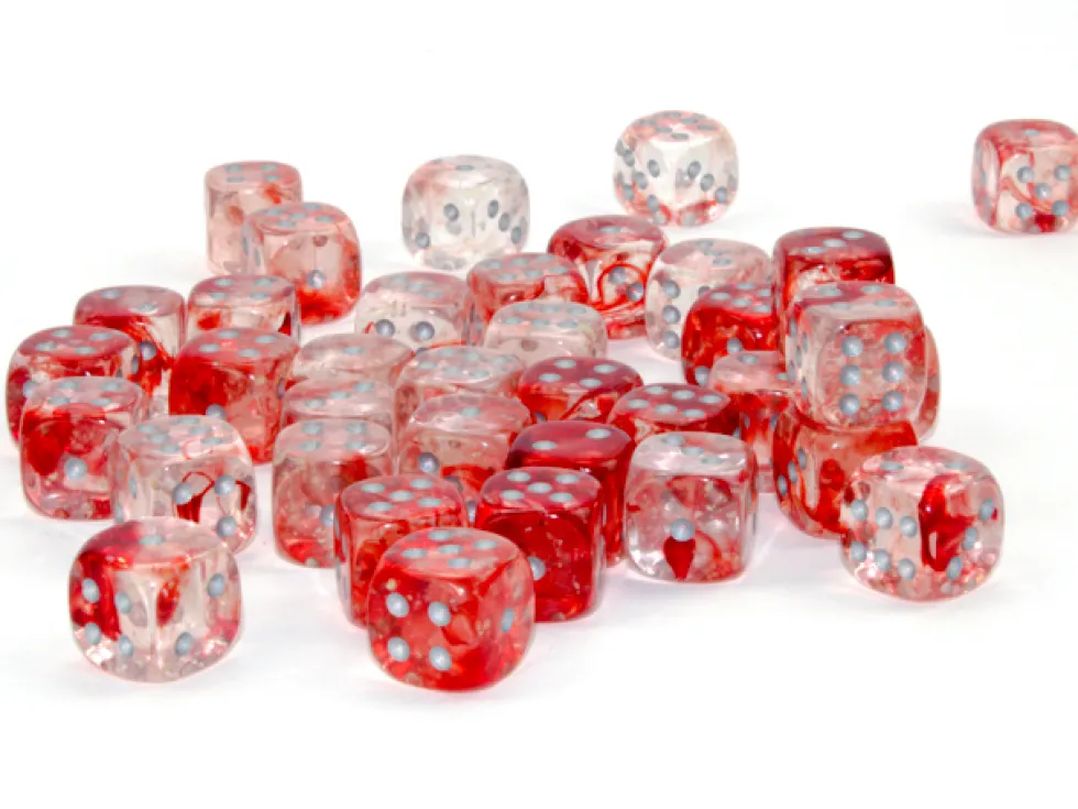 Kości Chessex - kostka k6 12mm Luminary Nebula Red/Silver (świecąca w ciemnościach)