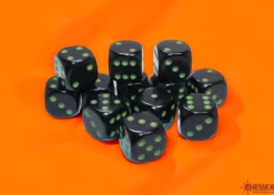 Kości Chessex - kostka k6 16mm - Opaque Black/green