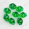 Kości Chessex - kostka k10 Translucent Green/white