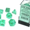 Kości Chessex - zestaw 7 kostek Borealis Light Green/gold Luminary (święcące w ciemnościach)