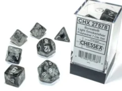 Kości Chessex - zestaw 7 kostek Borealis Light Smoke /silver Luminary (święcące w ciemnościach)