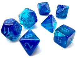 Kości Chessex - zestaw 7 kostek Gemini Blue-Blue/light blue (święcące w ciemnościach)