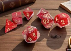 Kości Chessex - zestaw 7 kostek Glitter Mega-hedral Ruby/Gold