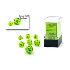 Kości Chessex - zestaw 7 mini kostek Vortex Bright Green/black