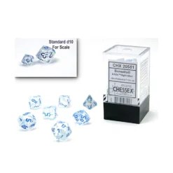 Kości Chessex - zestaw 7 mini kostek Borealis Icicle /light blue Luminary (święcące w ciemnościach)