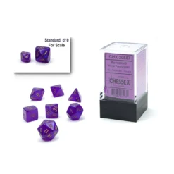 Kości Chessex - zestaw 7 mini kostek Borealis Royal Purple/gold (święcące w ciemnościach)