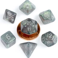 Kości Fanroll - zestaw 7 mini kostek Stardust Gray with Silver Numbers (10mm)