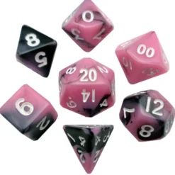 Kości Fanroll - zestaw 7 mini kostek Pink/Black with White Numbers (10mm)