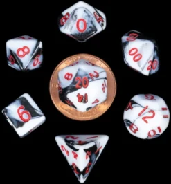 Kości Fanroll - zestaw 7 mini kostek Marble with Red Numbers (10mm)