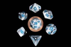 Kości Fanroll - zestaw 7 mini kostek Marble with Blue Numbers (10mm)