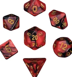 Kości Fanroll - zestaw 7 mini kostek Red/Black with Gold Numbers (10mm)