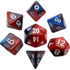 Kości Fanroll - zestaw 7 mini kostek Dark Red/Blue with White Numbers (10mm)