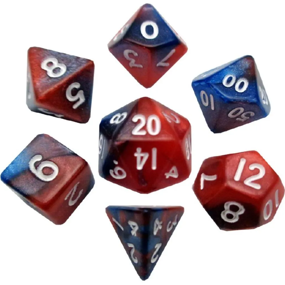 Kości Fanroll - zestaw 7 mini kostek Dark Red/Blue with White Numbers (10mm)