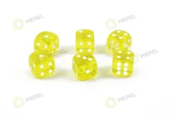Kość/kostka do gry k6 16mm (oczka) - przezroczysta żółta