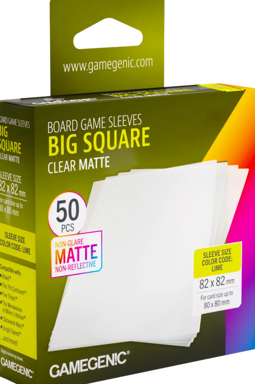 Koszulki na karty Gamegenic: Big Square (82x82 mm) - Clear Matte - 50 sztuk