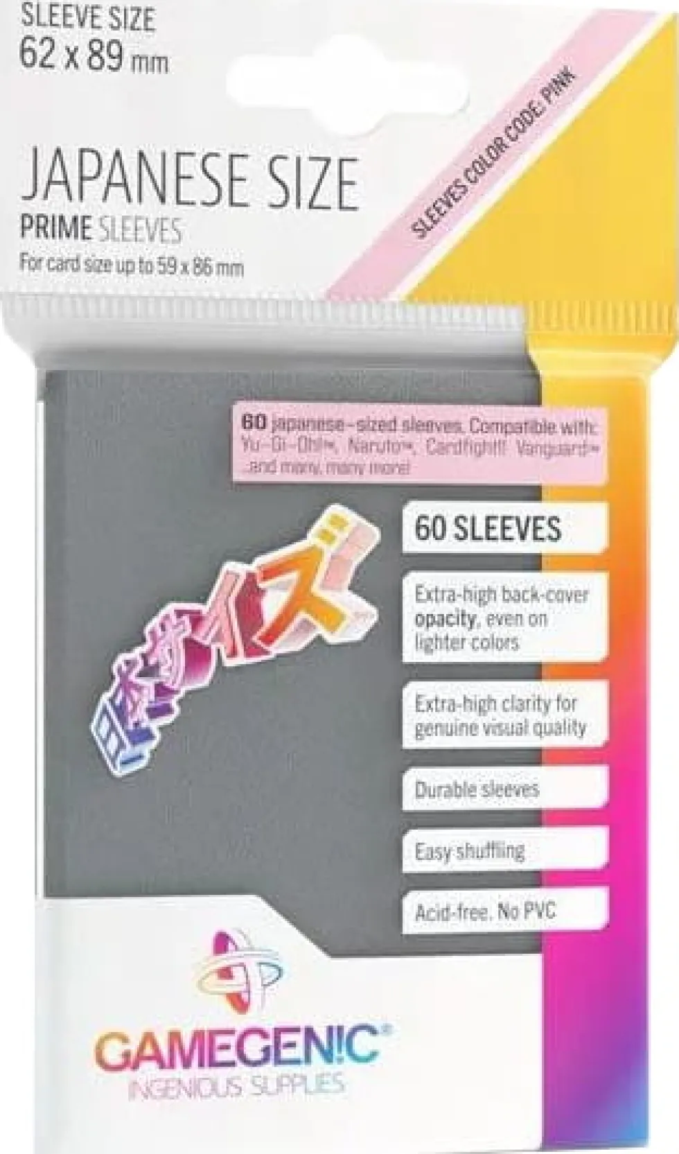 Koszulki na karty Gamegenic: Japanese Size Prime Sleeves (62x89 mm) - Pink - 60 sztuk