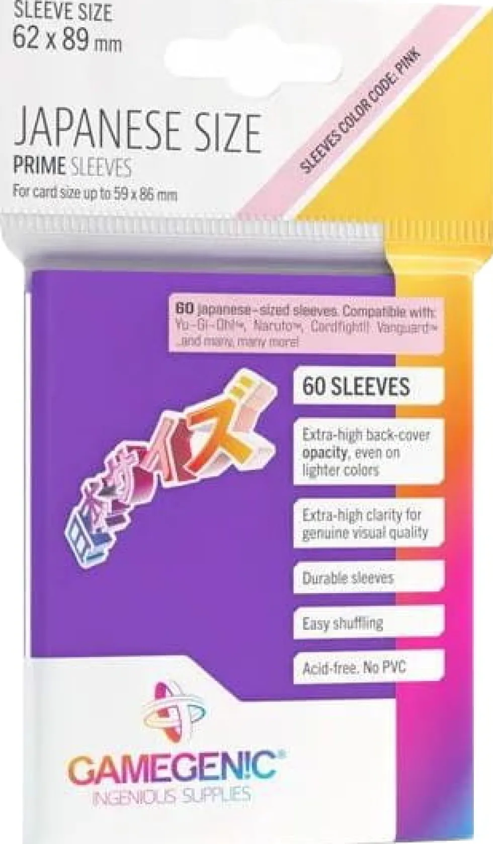 Koszulki na karty Gamegenic: Japanese Size Prime Sleeves (62x89 mm) - Purple - 60 sztuk