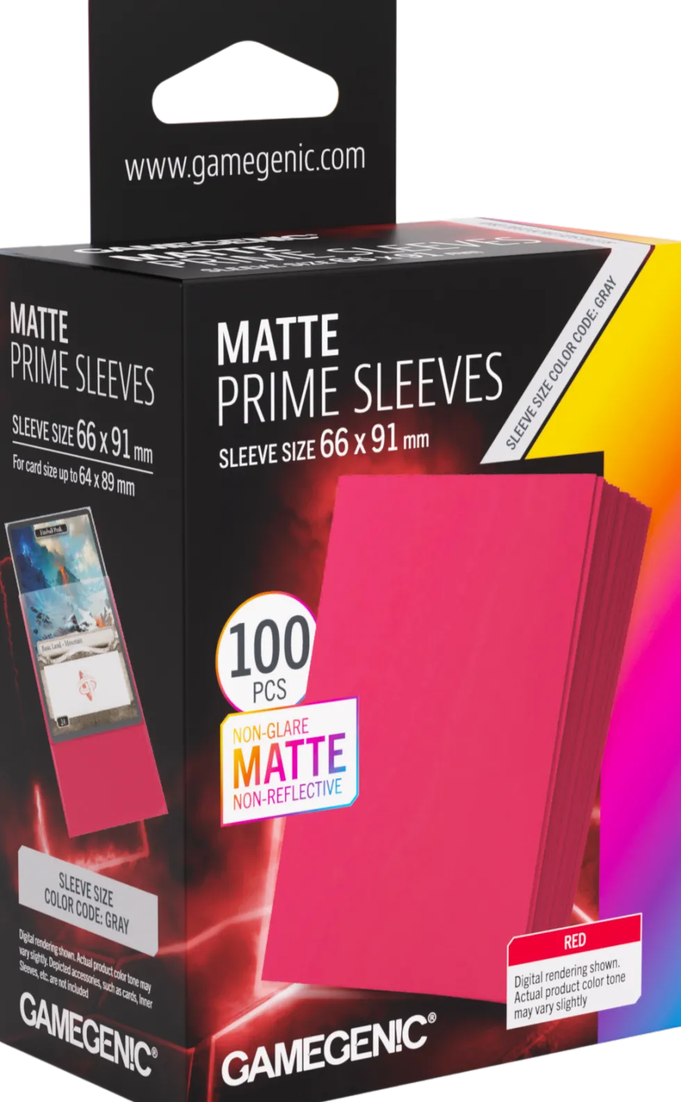 Koszulki na karty Gamegenic: Matte Prime Sleeves (66x91 mm) - Red - 100 sztuk