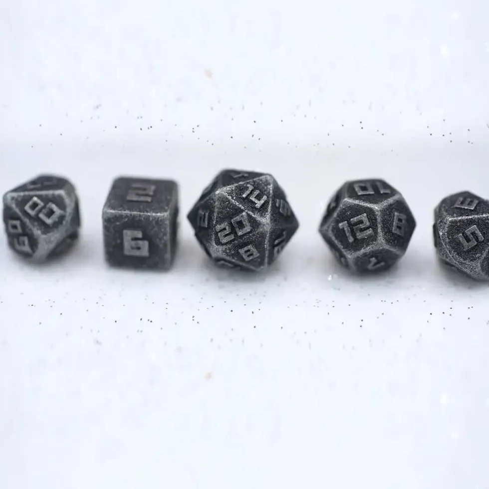 Mini Metal RPG Dice Set - Ancient Silver