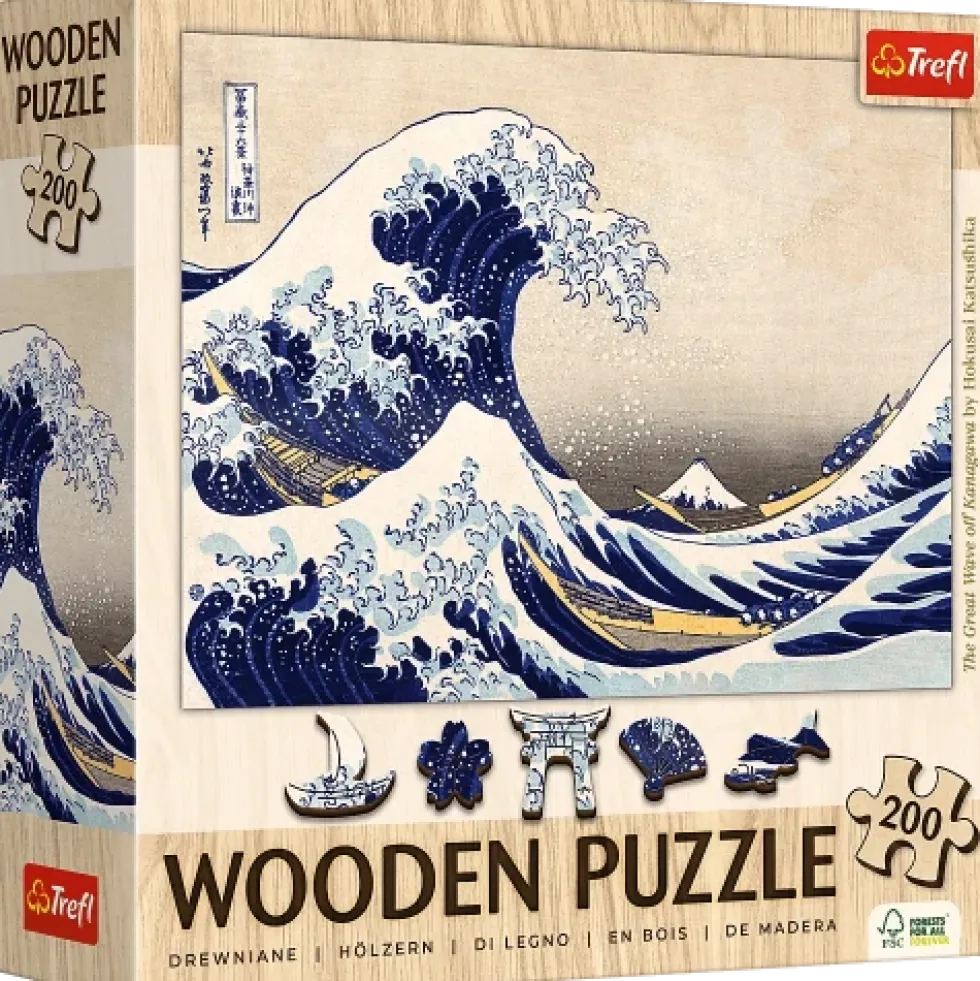 Puzzle drewniane 200 - Wielka Fala w Kanagawie, Hokusai Katsushika