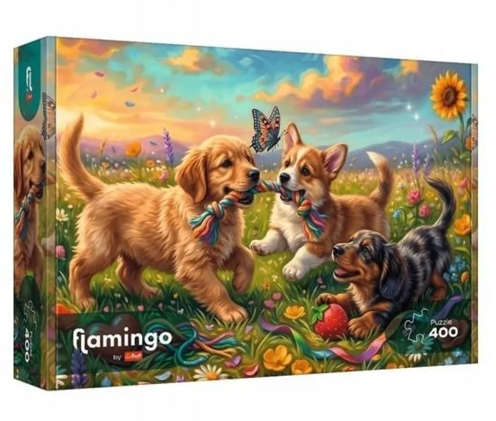 Puzzle 400 Flamingo - Szczenięce figle