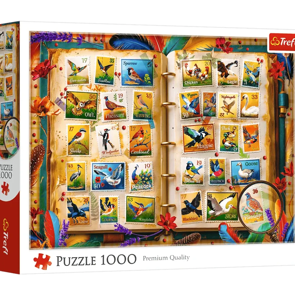 Puzzle 1000 Kolekcja znaczków - atlas ptaków