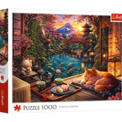 Puzzle 1000 Kot w ogrodzie sakury