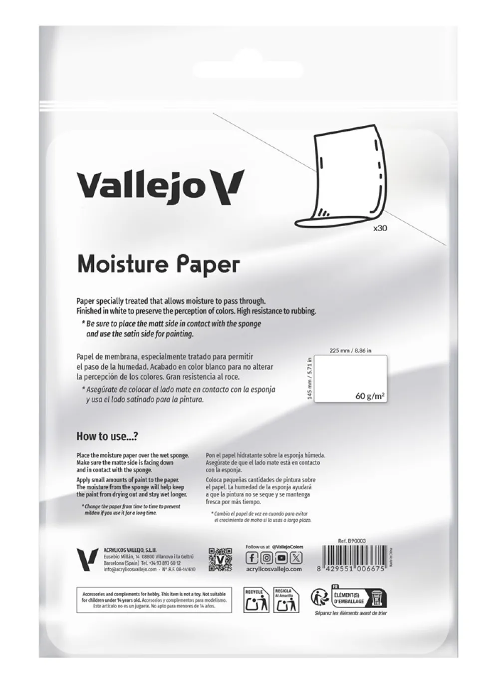 Vallejo: Arkusze papieru do mokrej palety (Moisture Paper) (30 szt.)