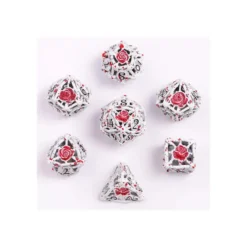 Zestaw kości: Hollow Rose Polyhedral Metal - White w/Blood Spatter