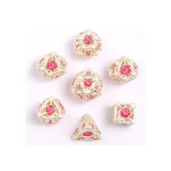 Zestaw kości: Hollow Rose Polyhedral Metal - Matt Silver w/Pink
